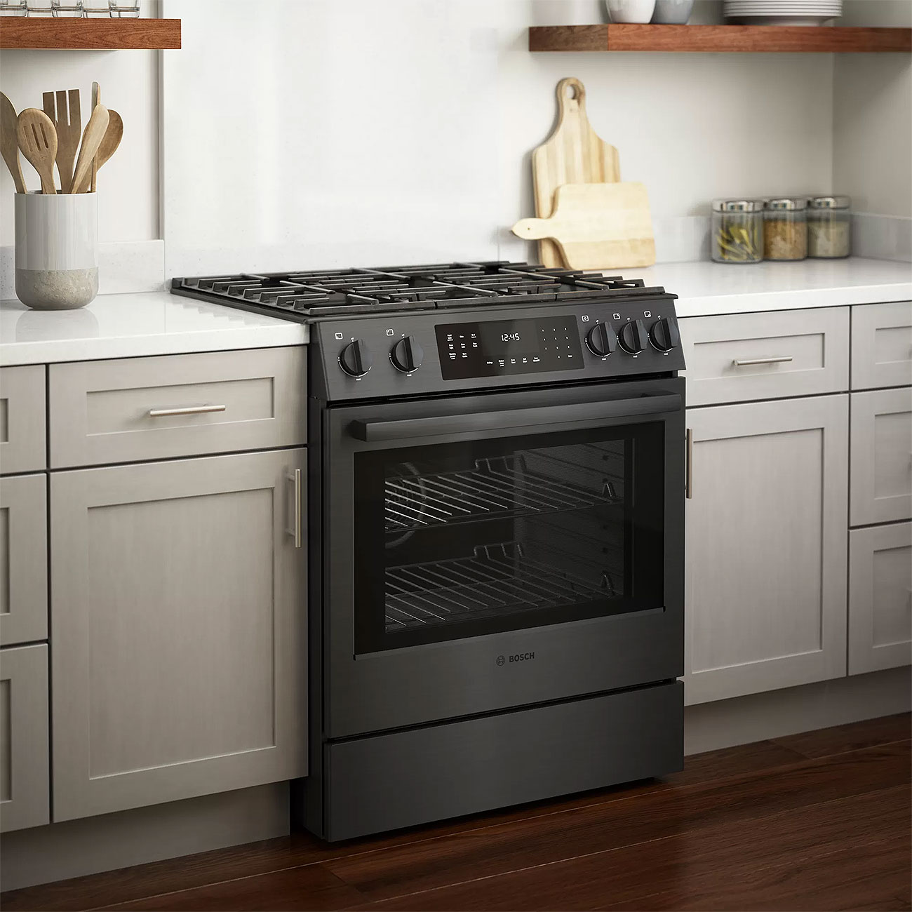 Bosch 800 Series 30 In. Black Stainless Steel Slide-In Gas Range - HGI8046UC