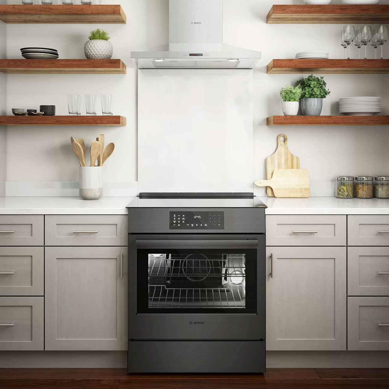 Bosch 800 Series 30 In. Black Stainless Steel Slide-In Induction Range - HII8047U