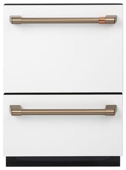 Cafe 24\" Matte White With Brushed Bronze Dishwasher Drawer - CDD420P4TW2