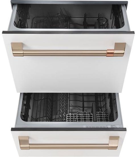 Cafe 24\" Matte White With Brushed Bronze Dishwasher Drawer - CDD420P4TW2