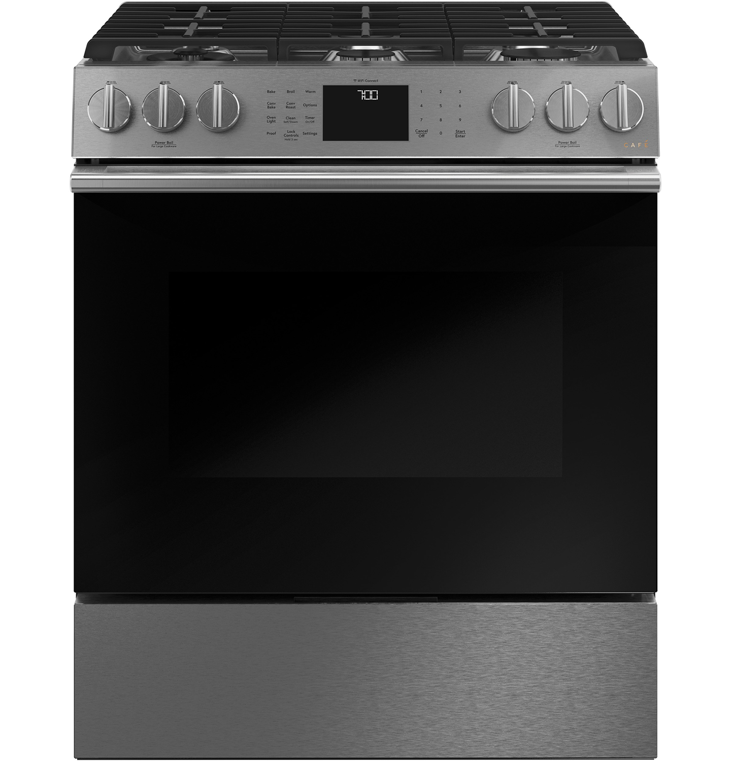 Cafe ADA 30 In. Platinum Glass Smart Slide-In Front-Control Gas Range With Convection Oven - CGS700M2NS5