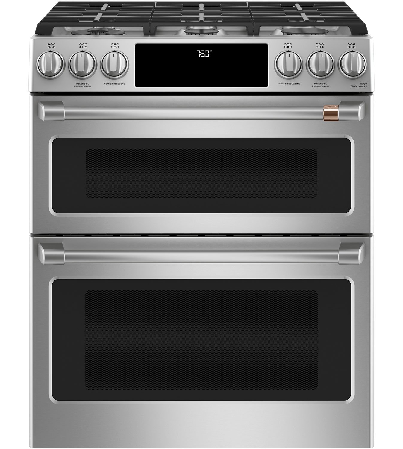 Cafe ADA 30 In. Stainless Steel With Brushed Stainless Smart Slide-In Double Oven Gas Range With Convection - CGS750P2MS1