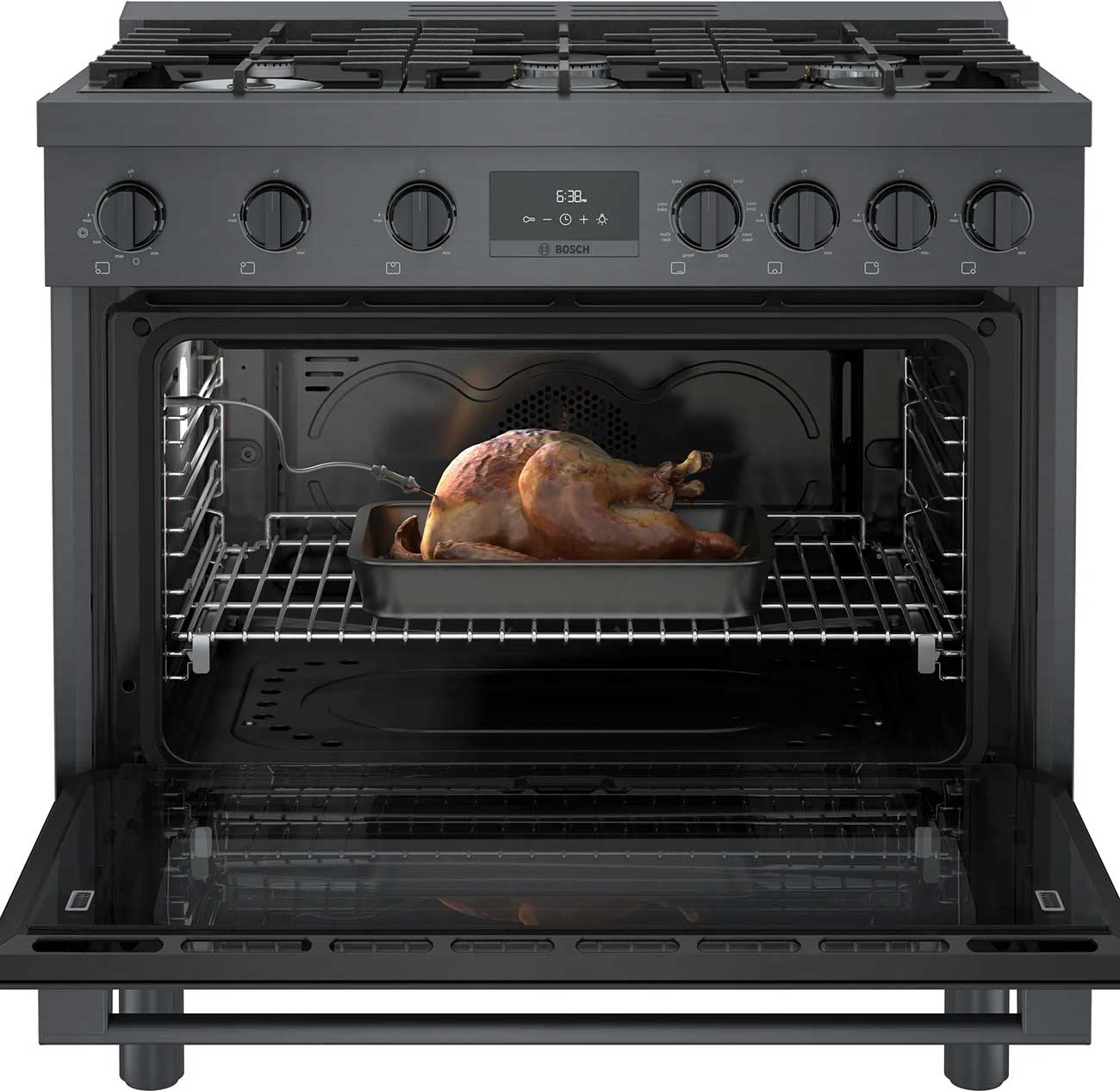 Bosch 800 Series 36 In. Black Stainless Steel Industrial-Style Dual Fuel Range - HDS8645U