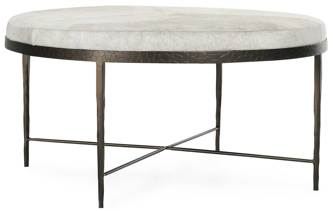 Classic Home Bose Hide Round Coffee Table 36\" in Dusty Cream | Bronze - CH-51011899
