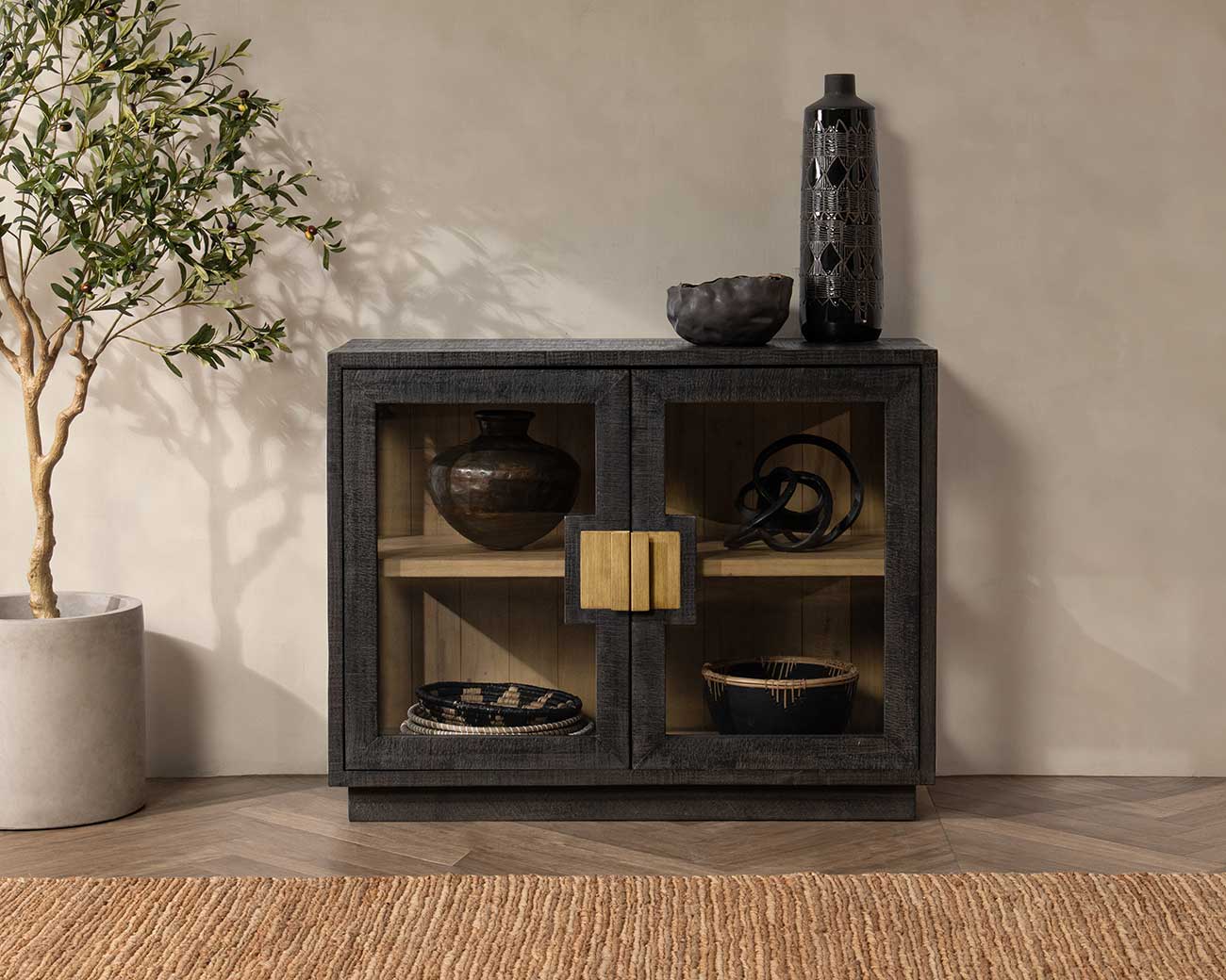 Classic Home Larson Cabinet Solid Wood with 2 Doors in Carbon Black - CH-52004144