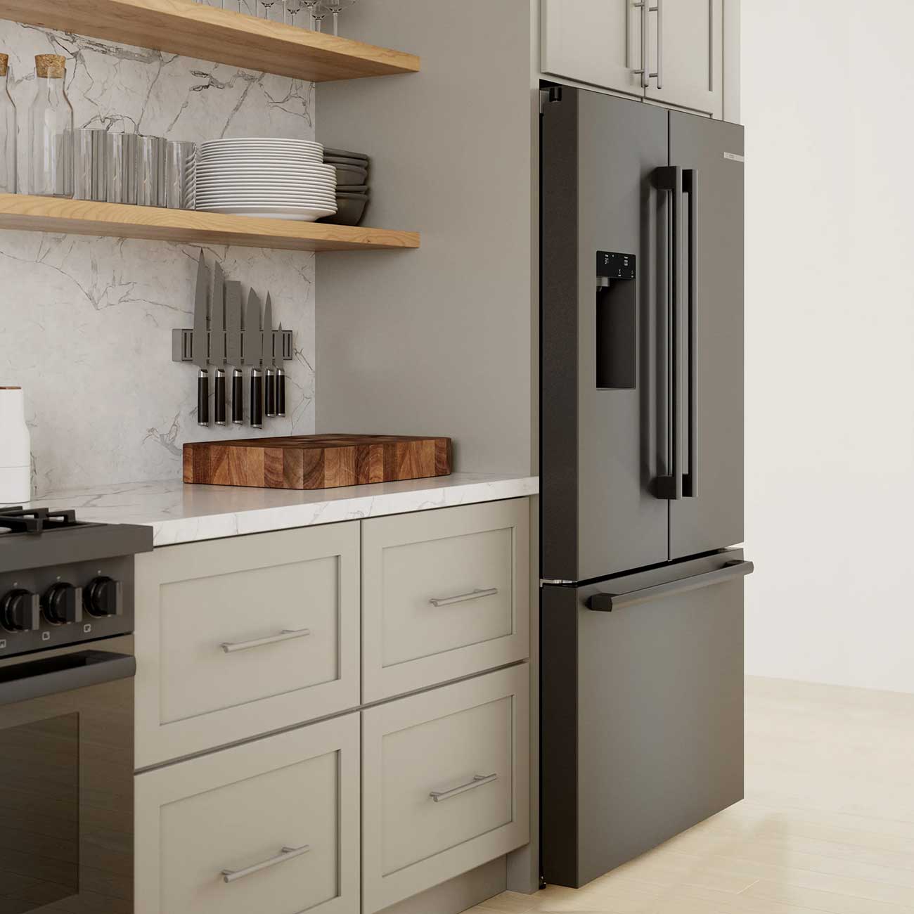 Bosch 500 Series 21.6 Cu. Ft. French Door Bottom Mount Refrigerator 36-Inch in Black Stainless Steel - B36CD52SNB