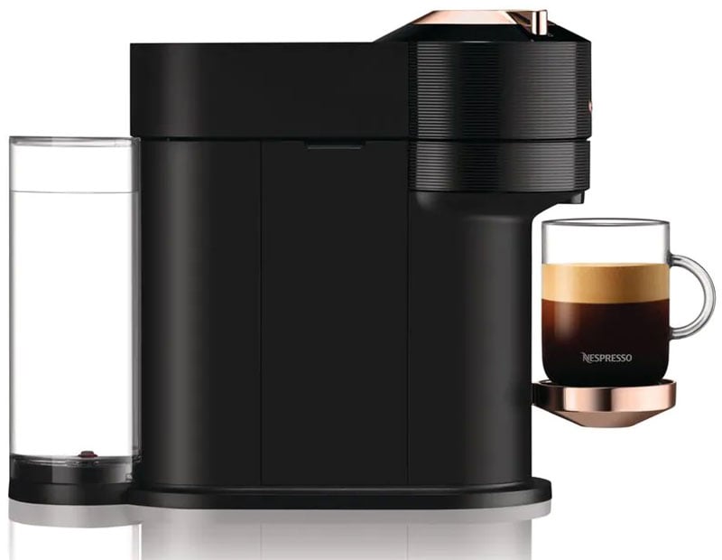 DeLonghi Nespresso Vertuo Next Black And Rose Gold Coffee And Espresso Machine With Aeroccino - ENV120BAE