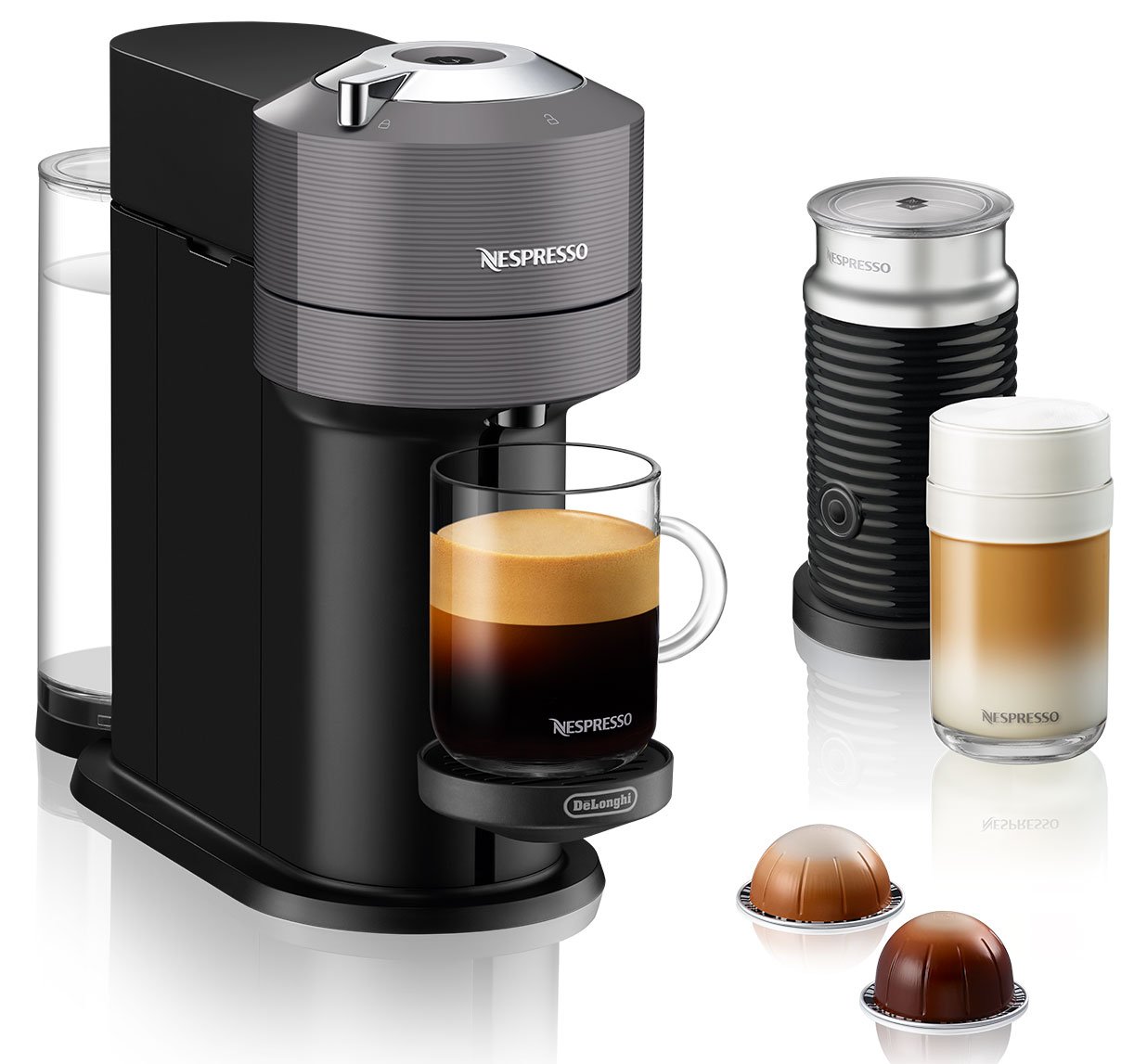 DeLonghi Nespresso Vertuo Next Coffee & Espresso Machine With Aeroccino in Gray - ENV120GYAE