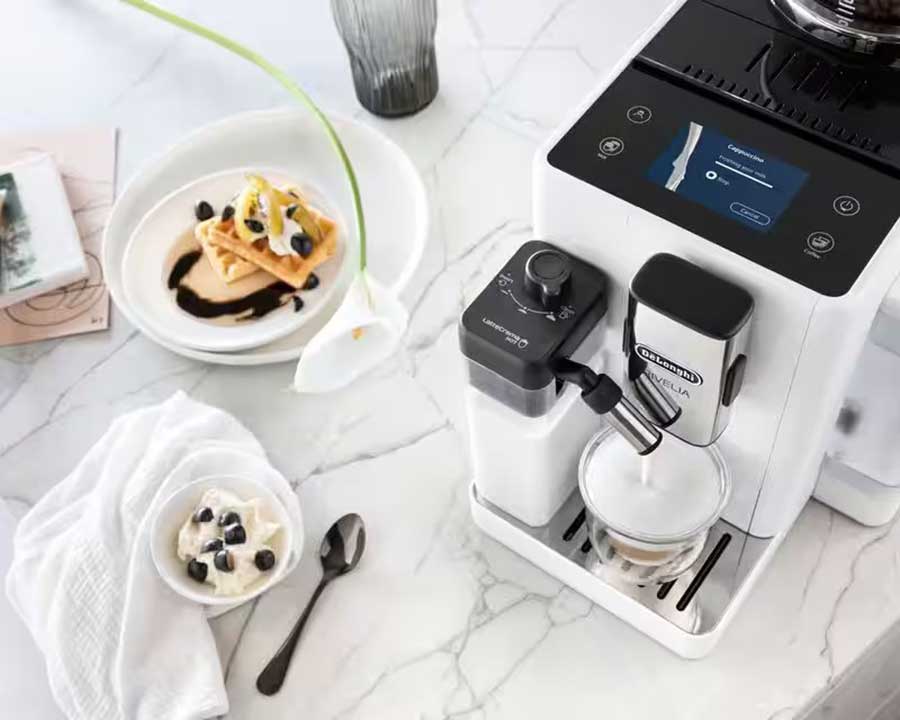 DeLonghi Rivelia Automatic Coffee Maker in Arctic White - EXAM44055W
