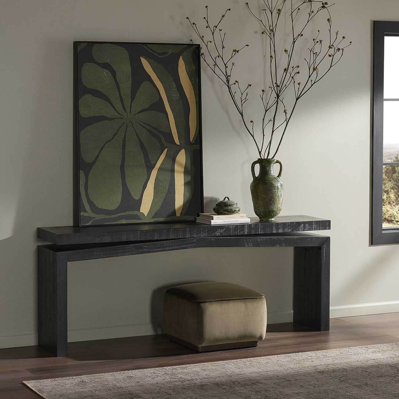Four Hands Matthes Console Table - Size 79\" - in Aged Black Pine - 107936-009