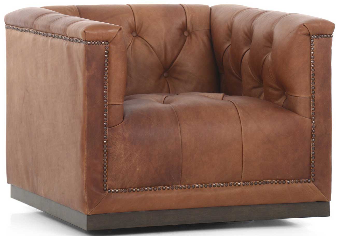 Four Hands Maxx Swivel Chair in Heirloom Sienna Leather - 106176-098