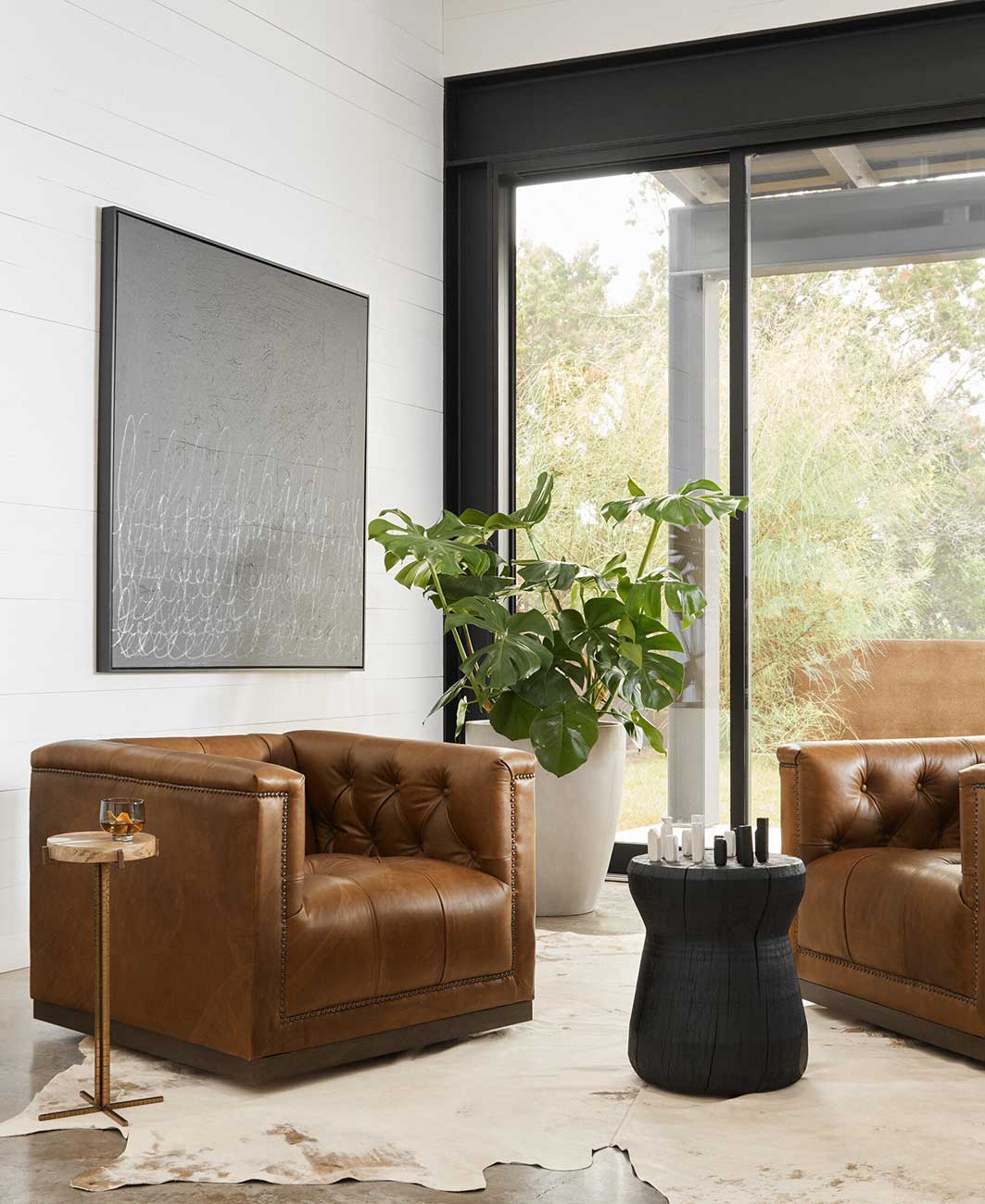Four Hands Maxx Swivel Chair in Heirloom Sienna Leather - 106176-098