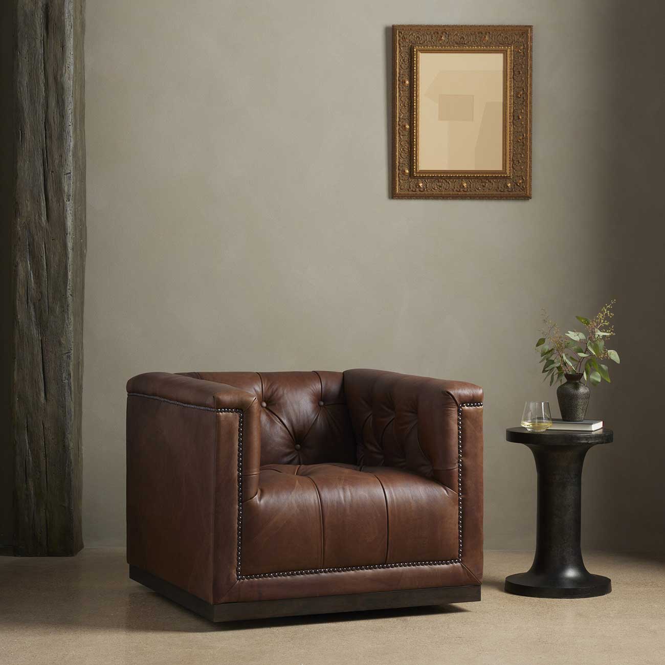 Four Hands Maxx Swivel Chair in Heirloom Sienna Leather - 106176-098