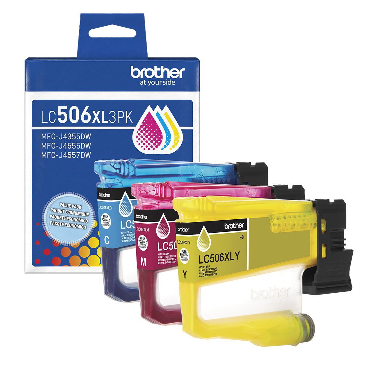 Brother 3 Pack High Yield Cyan, Magenta, and Yellow Ink Cartridge - LC506XL3PKS