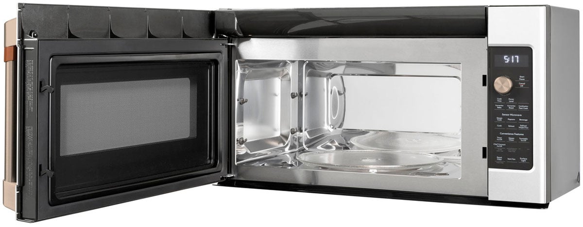 Cafe 1.7 Cu. Ft. Matte White With Brushed Bronze Convection Over-The-Range Microwave Oven With Air Fry - CVM517P4RW2